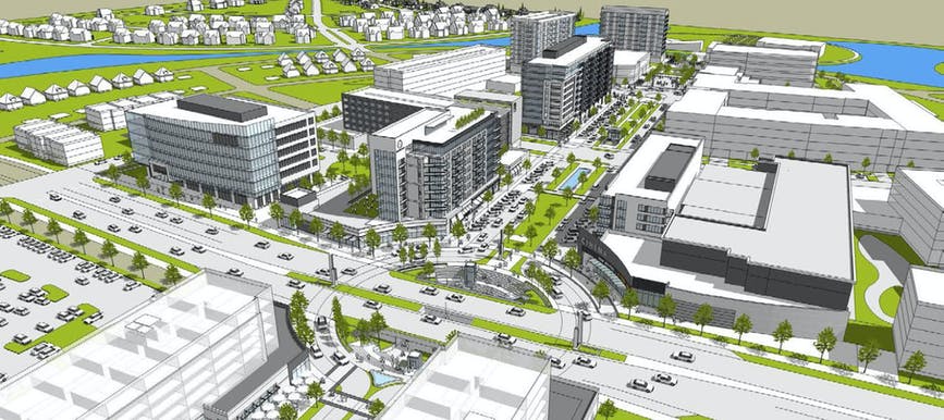 This rendering shows one of the earlier plans for the former Twin Cities Army Ammunition Plant site in Arden Hills. Alatus released this rendering of what the Rice Creek Commons business area may look like as it begins to redevelop the site.